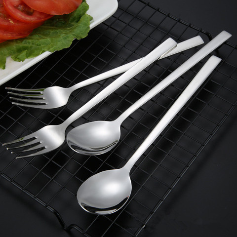 4pcs 8.5'' Korean Cutlery Stainless steel Dinner Spoon Fork Long handled Tableware Travel Portable Silver Dinnerware Flatware ► Photo 1/1