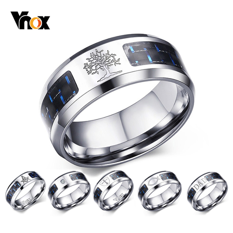 Vnox 8mm Personalize Carbon Fiber Ring For Man Engraved Tree Of Life Stainless Steel Male Alliance Casual Customize Jewelry Band ► Photo 1/6