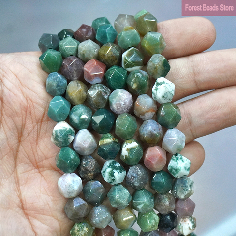 Faceted Indian Agates Natural Stone Loose Spacers Beads DIY Charms Bracelet Accessories for Jewelry Making 15