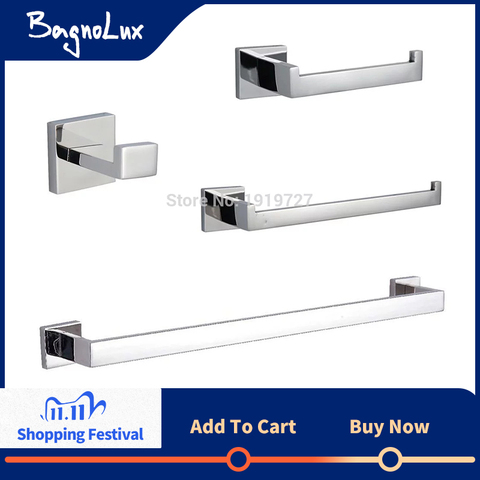 Bagnolux Stainless Steel 304 Bathroom Accessories Set Single Towel Bar Robe Hook Toilet Paper Holder Towel Ring Polished Finish ► Photo 1/6