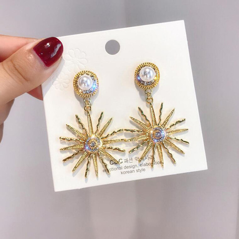 Vintage Sun Flower Female Gold Silver Color  Exaggerated Dangle Drop Earrings for Women Fashion Statement Earrings Wholesale ► Photo 1/6