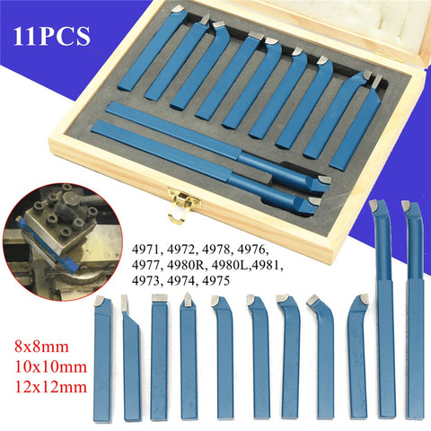 11PCS  Carbide Tip Cutting Turning Boring Bit Mini Metal Lathe Tool Set Carbide for Metal Working Lathe Thread 8/10/12mm ► Photo 1/6