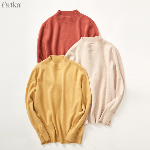 ARTKA 2022 Autumn Winter New Women Sweater 3 Colors 100% Pure Wool Sweaters Pullover Soft Warm Wool Knitted Sweaters YB11699D ► Photo 1/6