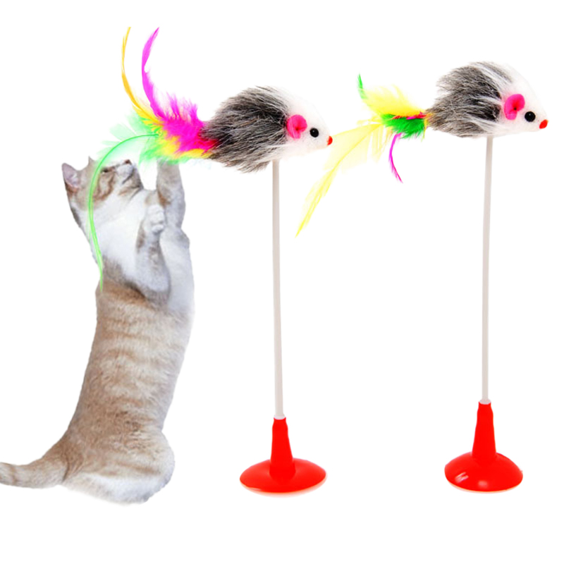 Pet Feather False Mouse Bottom Sucker Cat Kitten Playing Scratch Funny Toys SP 