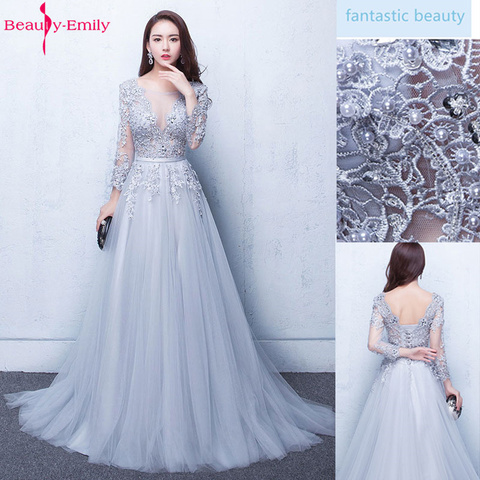 Fashion V Neck Elegant Evening Dresses Long 2022 Winter Autumn Women Gowns Beads Sequins Crystal Pearls Prom Gowns Party Dress ► Photo 1/6