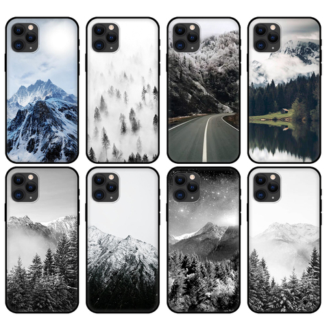 Black tpu case for iphone6 6s 7 8 plus x 10 cover for iphone XR XS 11 pro MAX Black White Mountain Pine Tree Forest Mountain ► Photo 1/6