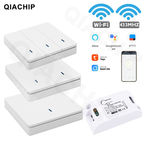 QIACHIP Tuya smart Life App Switch Light Wifi+RF Wireless Remote Control Switch 1 2 3 gang Wall Panel button Receiver led Lamp ► Photo 1/6