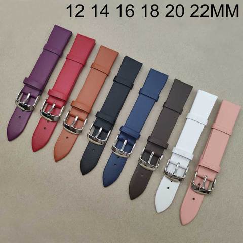 Colorful leather watch strap 12 14 16 18 20 22 mm Men Women Watch belt watchbands genuine watch band accessories wristband Male ► Photo 1/6
