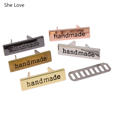 Chzimade 10Pcs Rose Gold Color Rectangle Metal Handmade Garment Labels Tags For Clothing Bags Hand Made Letter Sewing Labels ► Photo 1/6