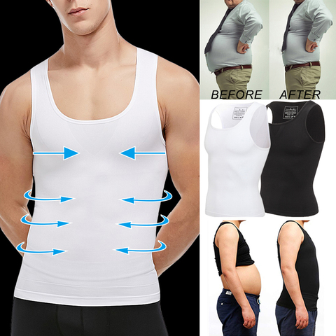 Mens Slimming Body Shaper Vest Shirt Abs Abdomen Compression Shirt to Hide Gynecomastia Moobs Workout Tank Tops Undershirts ► Photo 1/6
