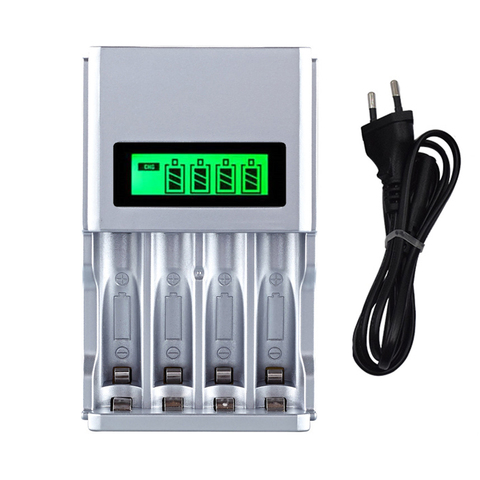 Hot quality 4 Slots LCD Display Smart Intelligent Battery Charger for AA / AAA NiCd NiMh Rechargeable Batteries EU Plug#8175 ► Photo 1/5