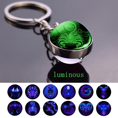 12 Zodiac Sign Luminous Keychain Keyring Aries Taurus Gemini Cancer Leo Scorpio Constellation Key Chain Buckle Glowing Gifts ► Photo 1/6