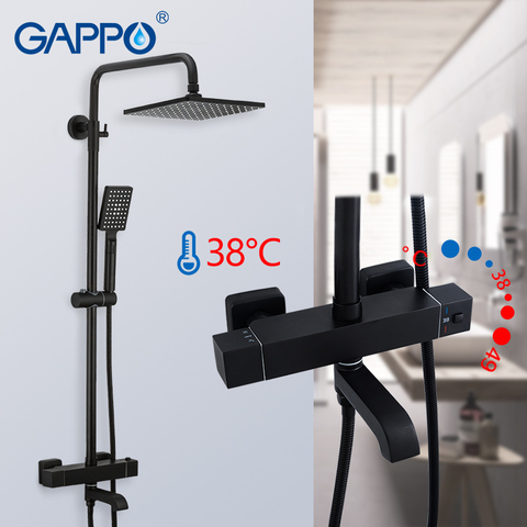 GAPPO shower faucet black bathroom shower mixer faucet thermostatic mixer tap waterfall bathtub faucets wall mounted ► Photo 1/6