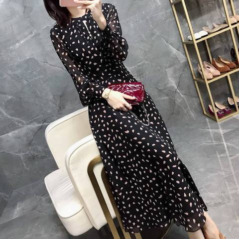 Chiffon Long-Sleeved Dress Women's Spring and Autumn Retro Polka Dot Dress Woman Dress Vestido De Mujer Femme Robe ► Photo 1/6