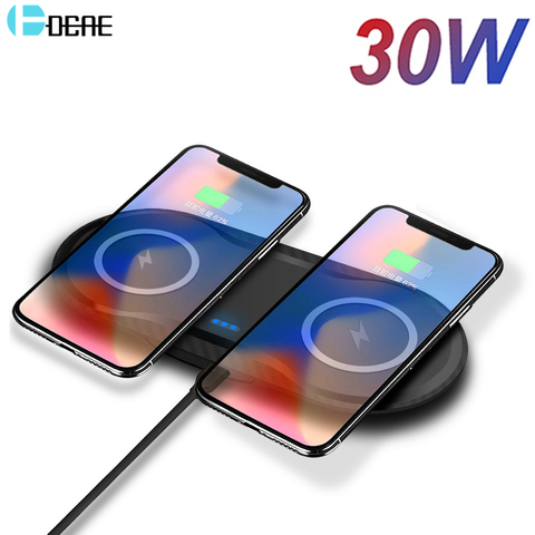 DCAE 30W Fast 2 In 1 Qi Wireless Charger For Airpods Pro iPhone 12 11 XS XR X 8 Dual Charging Pad Station for Smsung S20 S10 S9 ► Photo 1/6