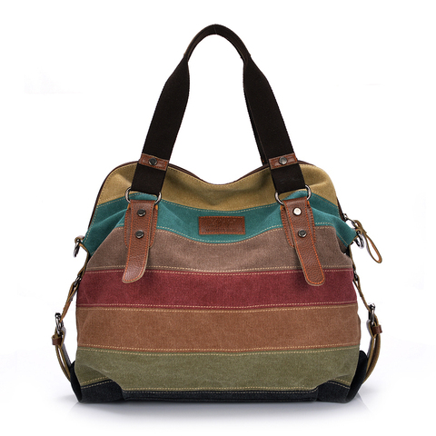 SMOOZA Canvas Totes Striped Womens Handbag 2022 Patchwork Rainbow Shoulder Bag Fashion Female Casual  Crossbody Bag Sac a Main ► Photo 1/6