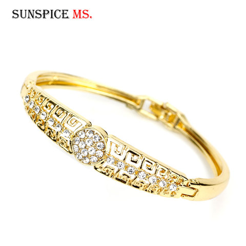 SUNSPICEMS Gold Color Full Rhinestone Cuff Bracelet Bangle For Women Arabic Ethnic Wedding Party Jewelry Morocco Bridal Gift ► Photo 1/6