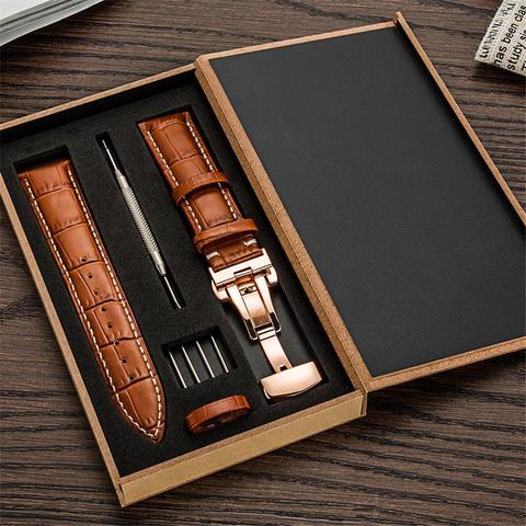 Genuine Leather Watch Band Strap 12/13/14/15/16/17/18/19/20/21/22/23/24 mm Watchband Stainless Steel Butterfly Clasp Bands ► Photo 1/6