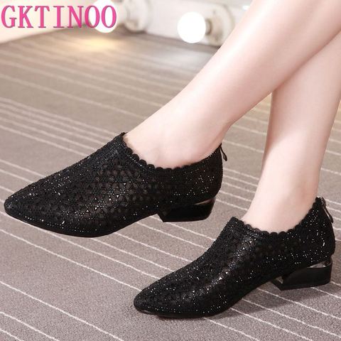 GKTINOO New Women Pumps Fashion Rhinestone Low Heels Single Shoes Woman Pointed Toe Pumps Zapato Mujer Large Size ► Photo 1/6