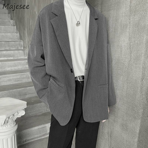 Blazers Men Spring Single Button Loose Pockets All-match Trendy Casual Korean Style Retro Mens Suits Ulzzang Chic Tops Harajuku ► Photo 1/6