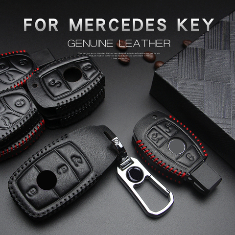 Leather Car Key Case Cover For Mercedes Benz C200 E260L GLK A45 C200L GLA GLC GLE E200 E260 E300 E320 W124 W202 W204 C E S Class ► Photo 1/5