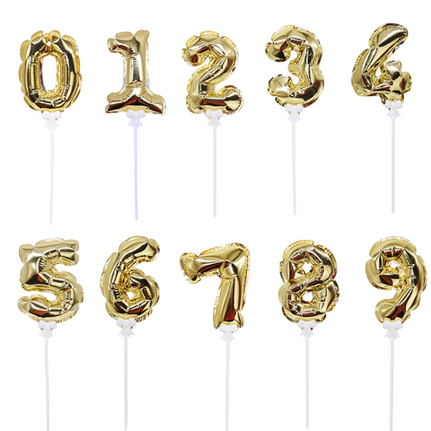 1Pc 7inch Mini Foil Number Balloons Cake Topper DIY Kids Birthday Cake Flag Wedding Decoration Creative Self Inflate Balloons ► Photo 1/6