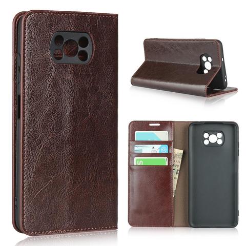 Natural Genuine Leather Skin Flip Wallet Book Phone Case Cover On For Pocophone Poco X3 NFC PocoX3 PocophoneX3 X3NFC 64/128 GB ► Photo 1/6