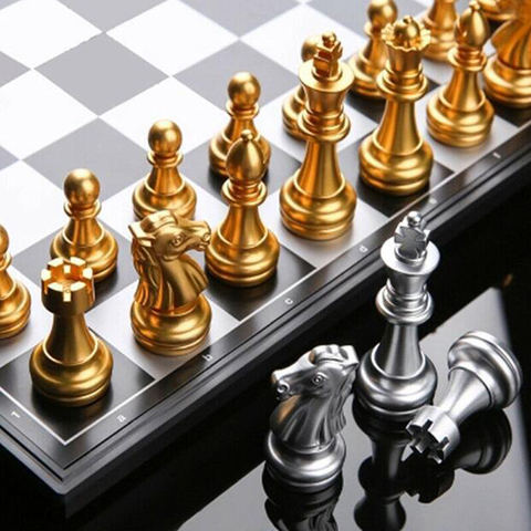 32pcs  Gold Silver Chess  Medieval Chess Set With High Quality Chessboard  Magnetic Board Game ► Photo 1/1