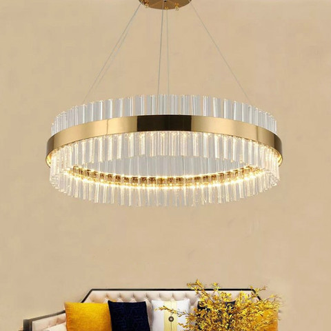 Modern Luxury Lustre Led Dimmable Pendant Light American Round Metal Luminarie Led Suspend Lamp Crystal Gold Pendant Lighting ► Photo 1/5