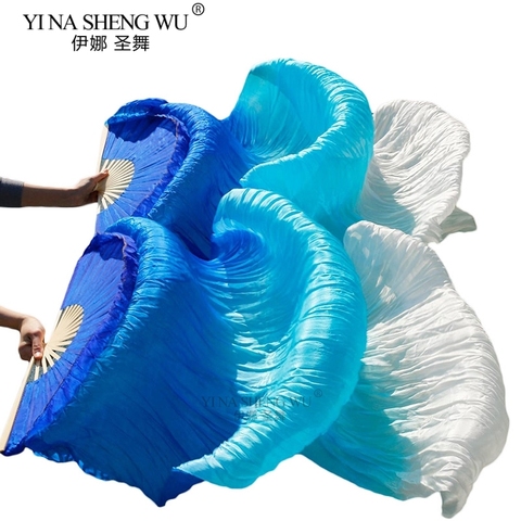 Hot Sell Cheap Kid Women Belly Dancing Fan 1 Pair Gradient Color Dancer Practice Long Imitation Silk Fans 120/150/180x90cm ► Photo 1/6