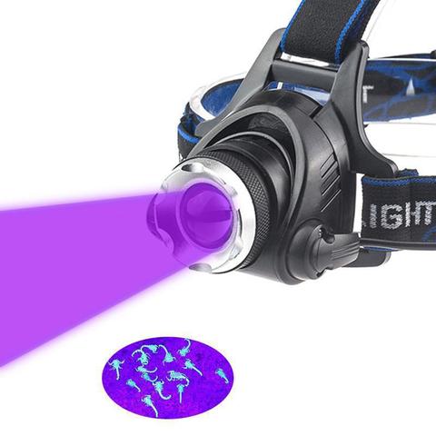 UV LED Purple Headlamp Rotating Zoom Headlight Torch Rechargeable Head Catching Scorption Torch ► Photo 1/4