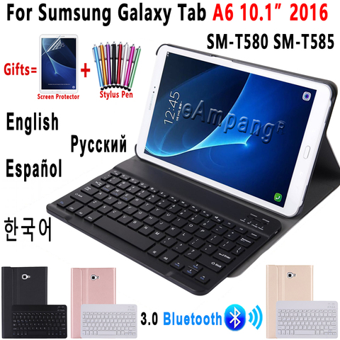 Russian Spanish English Bluetooth Keyboard Case for Samsung Galaxy Tab A A6 10.1 2016 T580 T585 SM-T580 SM-T585 Cover Funda ► Photo 1/6