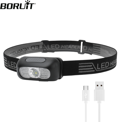 BORUiT B7-1 XPE LED Mini Headlamp 500LM 5-Mode Memory Headlight USB Rechargeable Waterprrof Head Torch for Camping Hunting ► Photo 1/6