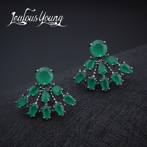 Hot Classical Water Drop Sector Stud Earrings With Green Cubic Zirconia Crystal For Women Party Earings Fashion Jewelry AE286 ► Photo 1/6