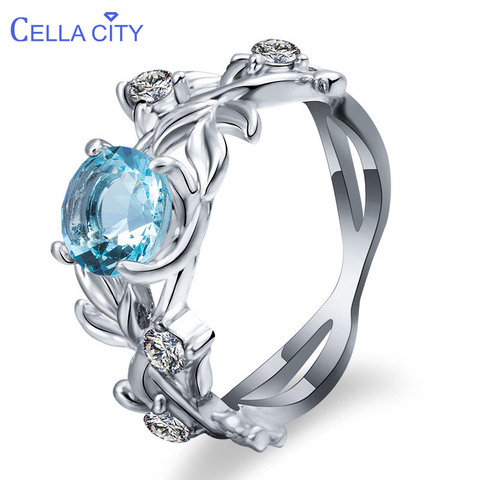 Cellacity Silver 925 Jewelry Gemstones Ring for Women Aquamarine Zircon Hollowed out Flowers Size6,7,8,9,10 Engagement Accessory ► Photo 1/6