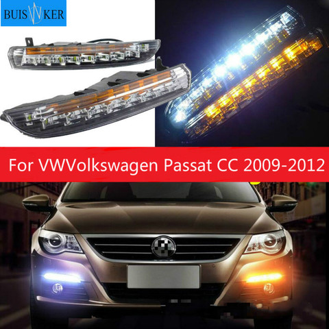 2PCS For VWVolkswagen Passat CC 2009 2010 2011 2012 LED DRL Daytime Running Lights with Turnnig Yellow signal Lights ► Photo 1/5