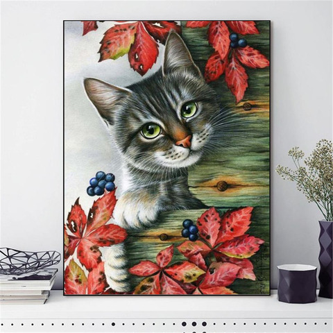 HUACAN Cross Stitch Lovely Cat Cotton Thread Painting DIY Needlework DMC Kits 14CT Embroidery Home Decoration ► Photo 1/6