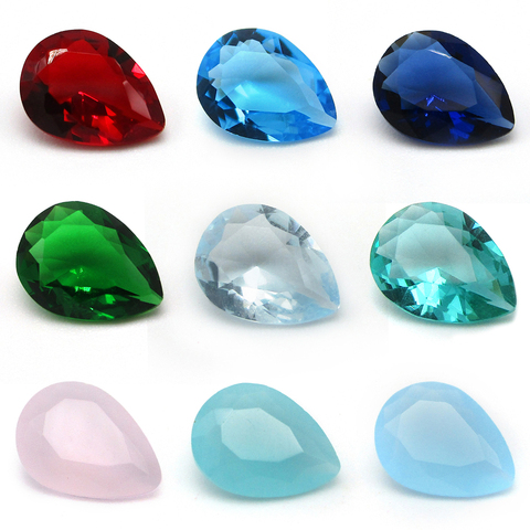 Free Shipping 50pcs/lot 3*4~13*18mm Various Color Loose Glass Stone Pear Shape Machine Cut Glass Synthetic GemStone For Jewelry ► Photo 1/6