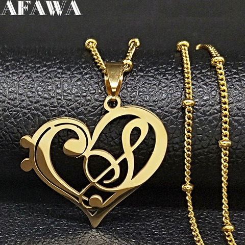 2022 Fashion Note Heart Stainless Steel Chain Necklace for Women/Men Gold Color Statement Necklace Jewelry colgantes N1147S01 ► Photo 1/6