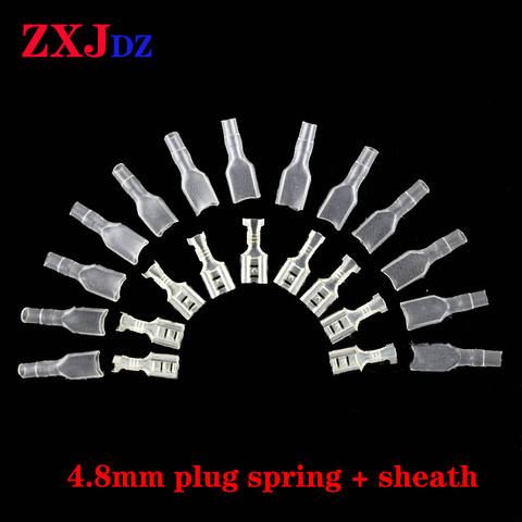 100 pieces 4.8mm plug spring terminal block cold pressed terminal copper galvanized with rubber sleeve brand new ► Photo 1/2