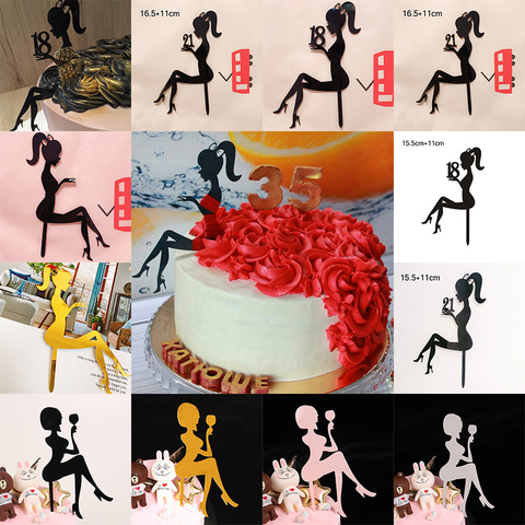 New High Heels Lady Happy Birthday Acrylic Cake Topper Wedding Girls Cake Toppers for 16 18 21 Birthday Party Cake Decorations ► Photo 1/6