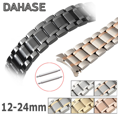 Curved End Stainless Steel Replacement Watch Band 12mm 14 15 16 17 18 19mm 20 21 22mm 23 24mm Watch Strap Butterfly Buckle 5ZWT ► Photo 1/6