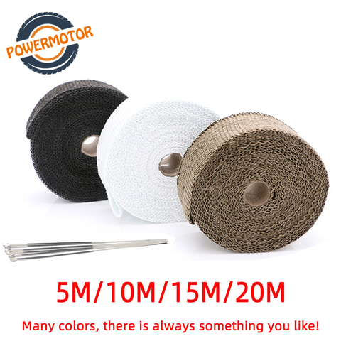 5cm*5M 10M 15M 20M Motorcycle Exhaust Heat Wrap Thermal Exhaust Tape for Motorcycle Fiberglass Heat Shield Tape with Stainless ► Photo 1/6