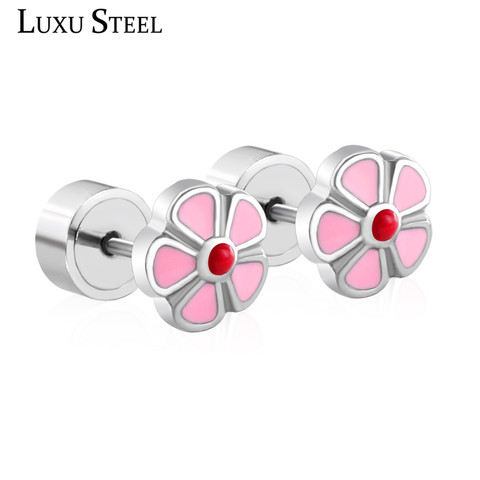 LUXUSTEEL Cute Style Pink Flower Plus Stud Earring Fashion Jewelry Brinco Party Stainless Steel Anti-allergy Earrings ► Photo 1/5