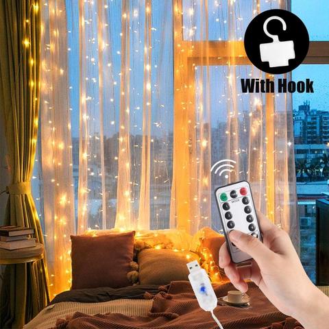 1/2/3m LED Fairy Lights Garland Curtain Lamp Remote Control USB String Lights New Year Christmas Bedroom Decor Holiday Lighting ► Photo 1/6
