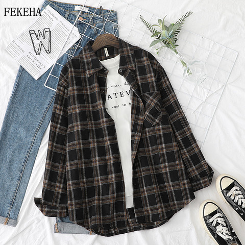 Plaid Shirts Womens Blouses And Tops Long Sleeve Female Casual Print Shirts Loose Cotton Checked Lady Outwear Autumn News ► Photo 1/6