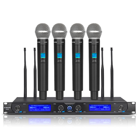 Microphone Wireless System G-MARK G440 4 Channels Handheld Dynamic Mic Karaoke Band DJ Party Stage Church Show ► Photo 1/5