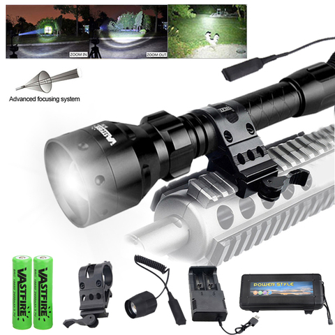 T50 White/Green/Red/IR850 Led Flashlight Tactical Zoomable Hunting Rifle Lantern+18650+Charger+Switch+Rfile Scope Mount+Gift Box ► Photo 1/6