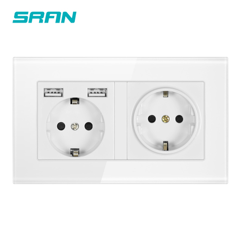 SRAN Wall 16A EU Standard Multi Way Power Socket Plug Grounded Electrical Socket with usb outlet strip 146*86 glass family hotel ► Photo 1/6