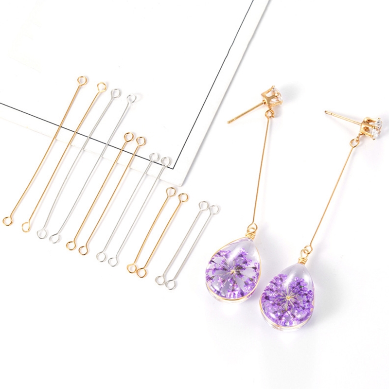 50pcs 20/25/30/40mm Double Eye Pins Connecting Rod Metal Earrings